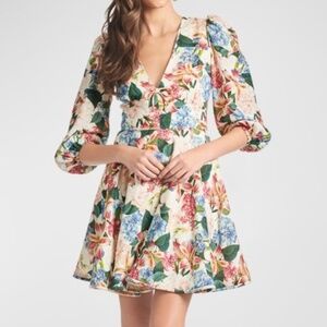 Sachin & Babi Dolce Floral Print Empire Mini Dress Womens 10 Linen Blend